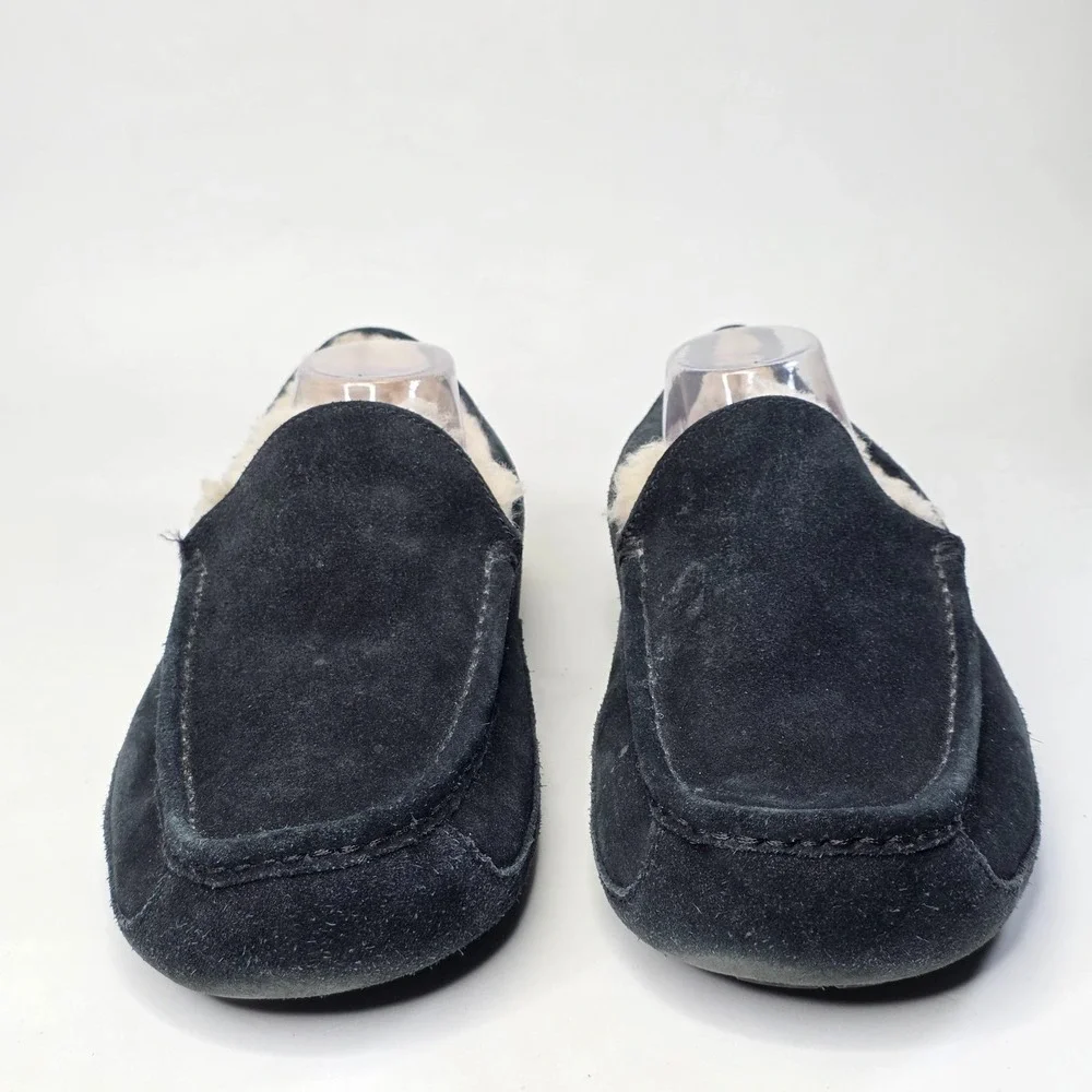 UGG Ascot Men's Slippers Size 12 UK11 Black Suede Shearling Lined Moccasin Shoes